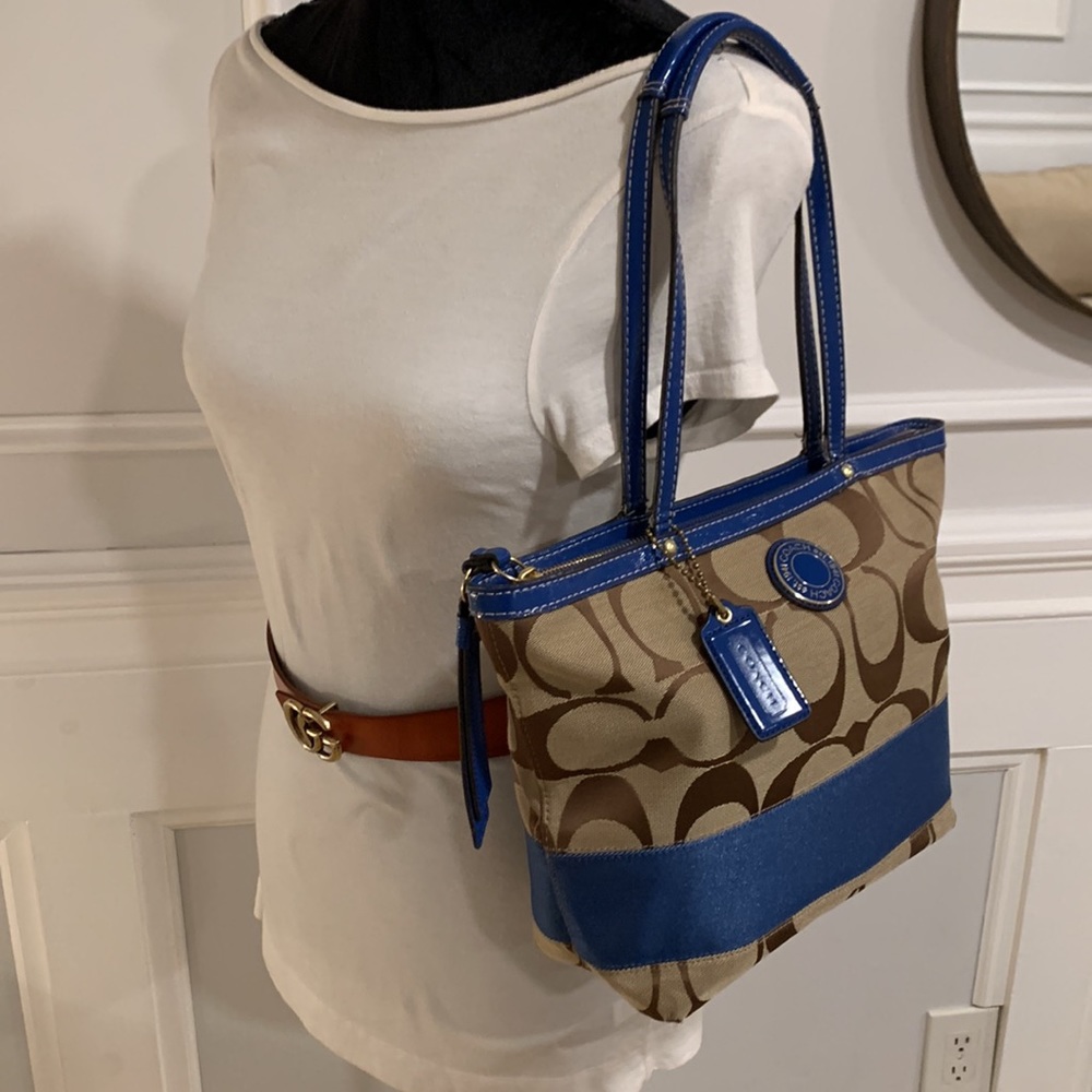 Coach Brown and Blue Signature Tote - Picture 7 of 15